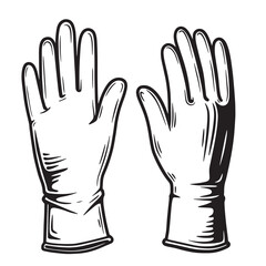 Obraz premium Hand drawn illustration of two sterile medical gloves black and white isolated on white