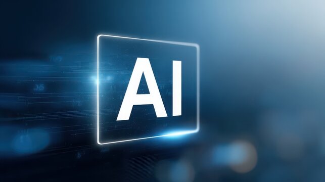 Artificial intelligence concept with glowing AI text, futuristic digital interface, and blue technology background, representing innovation and smart automation in business solutions