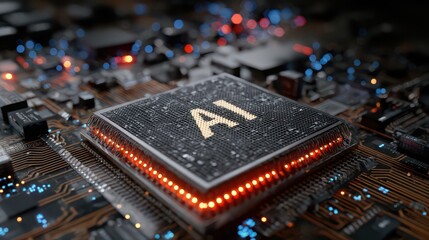 AI chip technology circuit processor digital innovation electronic hardware futuristic data artificial intelligence glowing