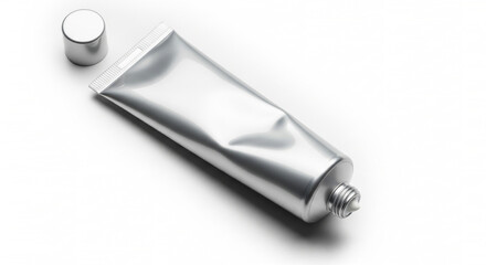Clean silver cosmetic cream tube with open cap, ready for product branding and promotion