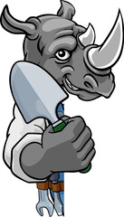 Rhino Gardener Gardening Animal Mascot