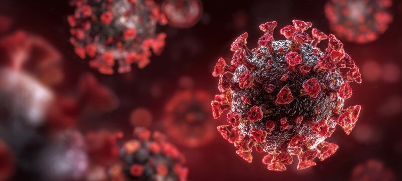 The detailed illustration of the COVID-19 virus in a scientific representation.