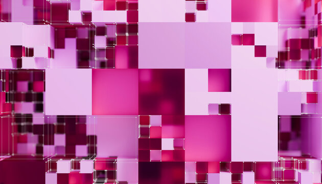 Pink and white abstract 3D cubes geometric background render