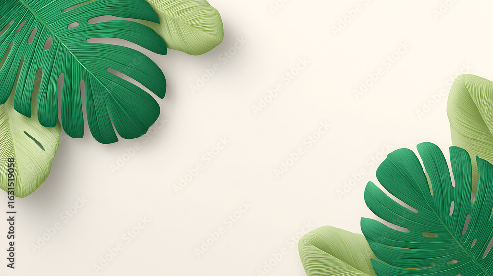 Poster tropical leaves in a natural setting, creating a visually appealing and refreshing composition