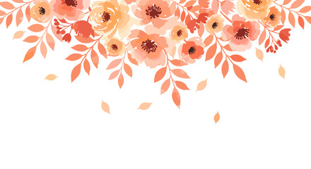 Watercolor floral arrangement with peach and orange hues on white background creating a beautiful botanical design element