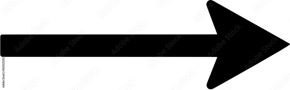 Poster simple black arrow pointing right with subtle long shadow on white background