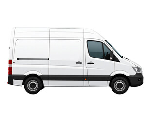 Naklejka premium White delivery van, side view, isolated on white background, clean, modern, cargo vehicle, transport, logistics, commercial, fast, efficient, urban, service, shipping, vehicle, utility, professional, 