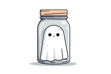 Cute ghost in jar cartoon vector for Halloween spooky containment theme