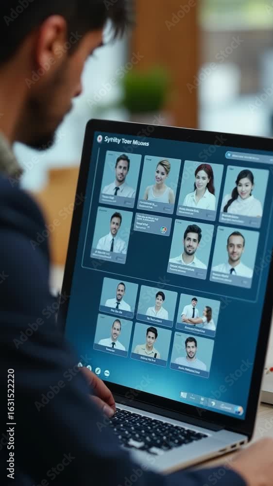 Poster recruitment and candidate selection concept. businessman interacts with digital interface with multi