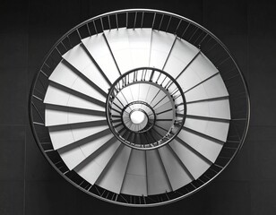 Modern spiral staircase with dramatic shadows, top-down view