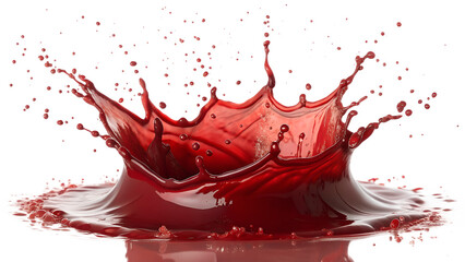 Photo of vibrant red liquid splash frozen in motion, creating an abstract crown shape, isolated on transparent background