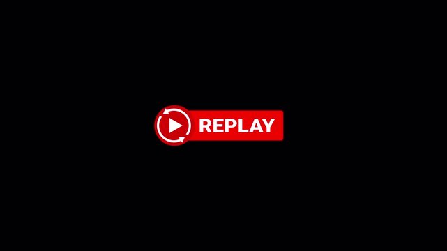 Replay text button animation with transparent background, Replay Animation video for Live Streamers, action replay Animation with alpha channel in 4k.