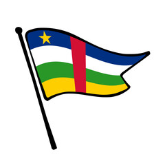 Flag of Central African Republic. Central African Republic flag vector illustration icon design in the hand-drawn style. Fluttering flagpole flag.