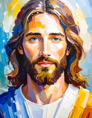 Jesus portrait, vibrant colors, artistic style
