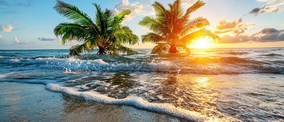 Tropical Sunset Paradise Palm Trees on the Beach