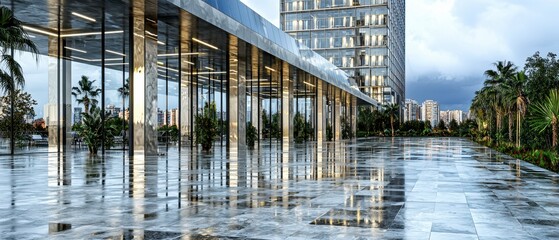 Modern Office Building Plaza with Reflections