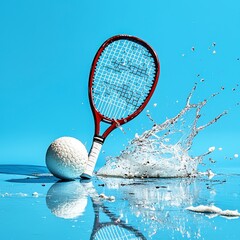 Tennis Racket and Ball Splashing in Water