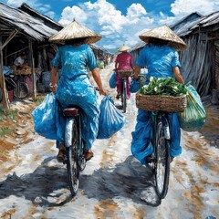 Vietnamese Women on Bicycles