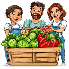 Happy Farmers with Fresh Vegetables.