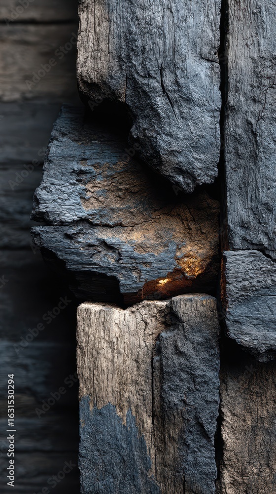 Poster textured wood and stone merge with subtle light in a rustic environment during the early evening