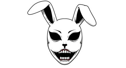 Creepy rabbit mask with a sinister grin. Scary bunny horror graphic vector illustration.