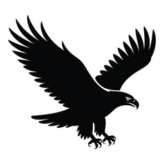 Obraz premium Majestic Eagle Silhouette Soaring with Wings Spread Isolated on White Background Symbol of Freedom and American Patriotism Vector Illustration