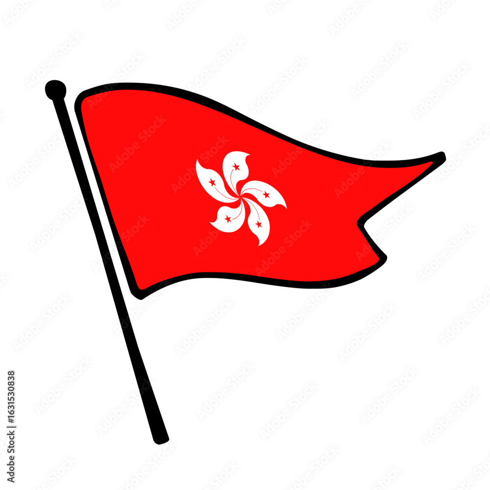 Poster flag of hong kong. hong kong flag vector illustration icon design in the hand-drawn style. flutterin
