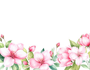 Fototapeta premium A beautifully blooming floral frame with pink and white flowers for a spring design