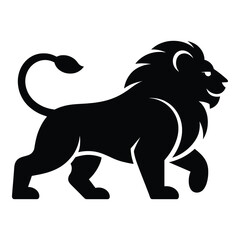 Majestic Lion Silhouette Walking Confidently Symbol of Strength Power and Regal Presence Illustration on White Background