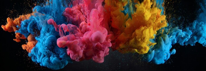 Colorful Ink Cloud Explosion on Black Background