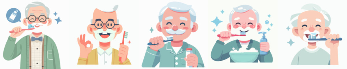 a grandfather is brushing his teeth before going to bed