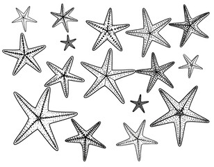 Seamless gold star and starfish pattern design on a blue ocean background