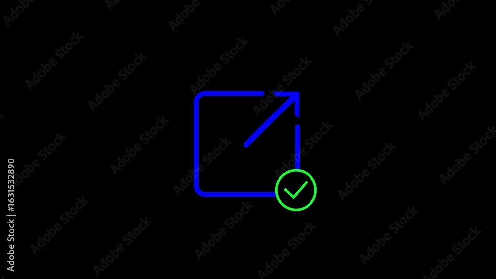 Aufkleber abstract glowing blue square with an arrow pointing into it and a green checkmark symbol