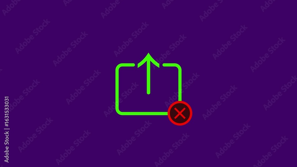 Poster digital share icon with upload arrow and forbidden symbol on purple background