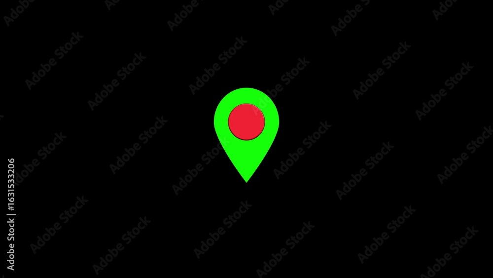 Poster green and red location pin icon symbolizing a destination or point of interest on a black background