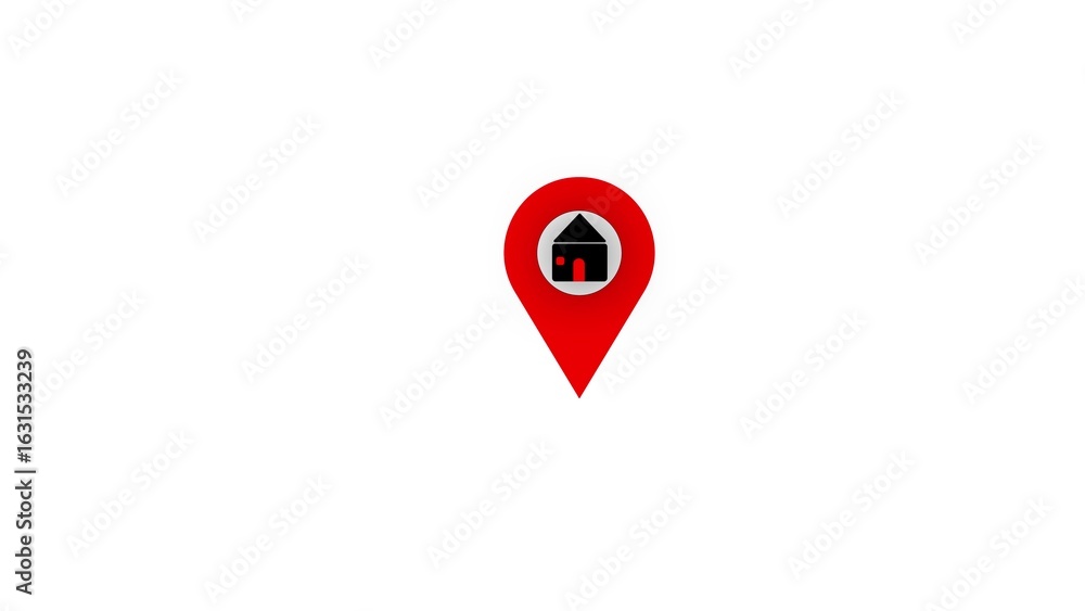 Poster red map marker with a house symbol inside indicating a location or destination