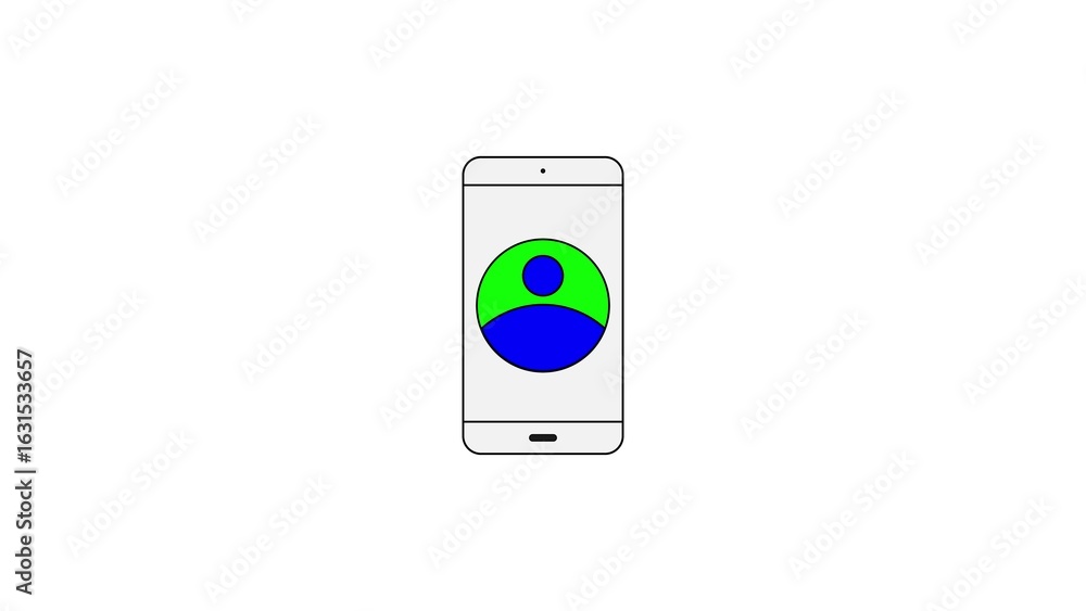 Poster abstract colorful digital art design on a white smartphone screen with a simple outline