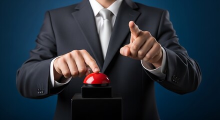Businessman Pushing a Red Button Indicating a Decision or Action