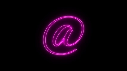 Vibrant glowing neon at symbol in a dark background with a digital glitch effect