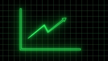 Neon green line graph showing upward trend and growth on a dark background