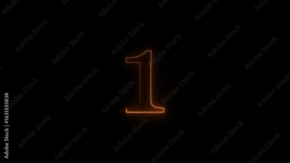 Poster glowing orange number one illuminated in the darkness with a subtle light streak effect