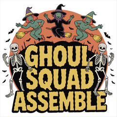 Obraz premium Ghoul Squad Assemble Halloween Witch Skeleton Design