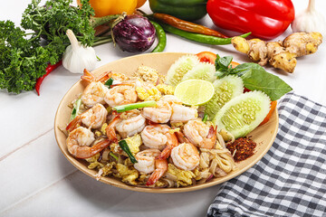 Asian cuisine frien rice with shrimps