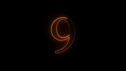Glowing orange number nine illuminated against a dark black background with subtle light effects