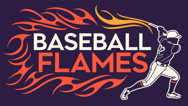 Baseball flames graphic with batter silhouette and fire vector art for sports team logo design template