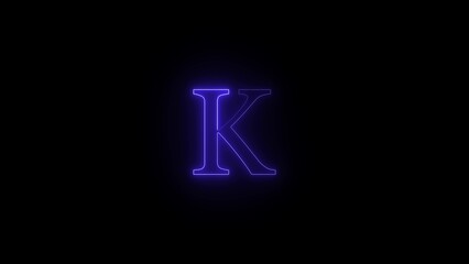 Illuminated blue neon letter k glowing brightly against a stark black background