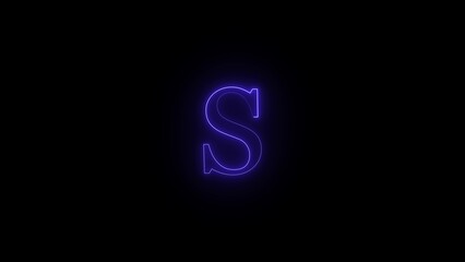Glowing electric blue letter s illuminated against a stark black background with a subtle light effect