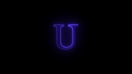 Glowing blue letter u illuminated against a dark black background with soft light effects