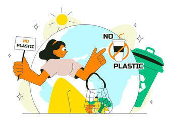 Eco Habit Illustration Featuring People Sorting Waste, Using Eco Bags, and Reusable Cups for Zero Waste and Sustainable Living in a Lifestyle Theme