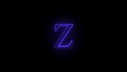 Glowing neon letter z in deep purple on a black background